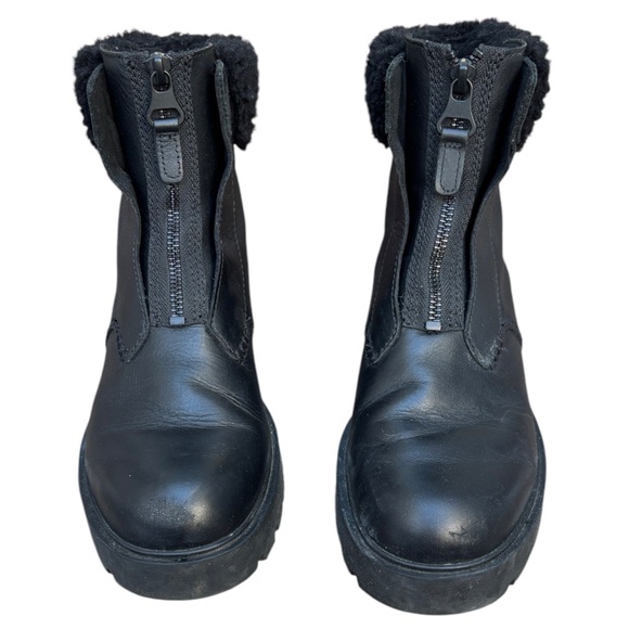 UGG Women’s 9 Czeriesa Black Leather Fur Trim Waterproof Ankle Boots, UGG Boots - Picture 3 of 13